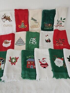 16 Christmas Themed Small Kitchen Bathroom Hand Towels with Various Embroidered